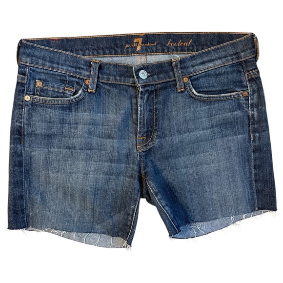 7 For All Mankind Bootcut Denim Cut-Off Raw Edge Hem Shorts. Womens. Sz 29 - Picture 1 of 8